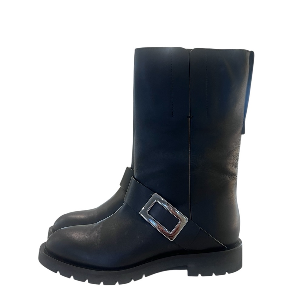 Roger Vivier black mid calf biker booties